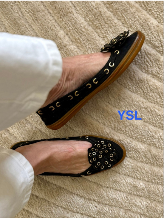 Yves Saint Laurent Shoes - Yves Saint Laurent vintage Black & metallic Eyelet with floral Flats 8.5